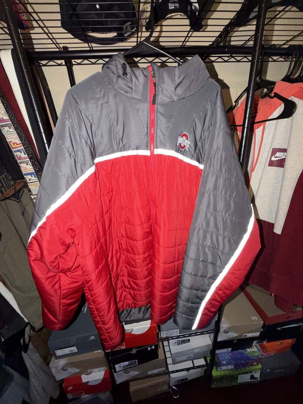 Colosseum Ohio State Buckeyes Puffer Jacket Size 3XL Gray Red Hooded